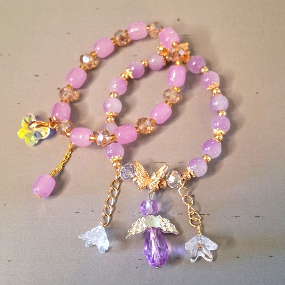 Elegant Pink & Purple Beaded Charm Bracelets